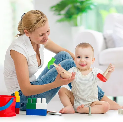 Vista 7 de Martillos de madera de simulación de martillos de madera pequeños de plástico para niños pequeños, herramientas de mantenimiento portátiles
