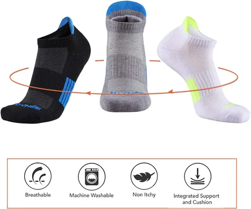 Vista 3 de JOYNÉE Calcetines deportivos de corte bajo para hombre para correr paquete de 6 Negro2