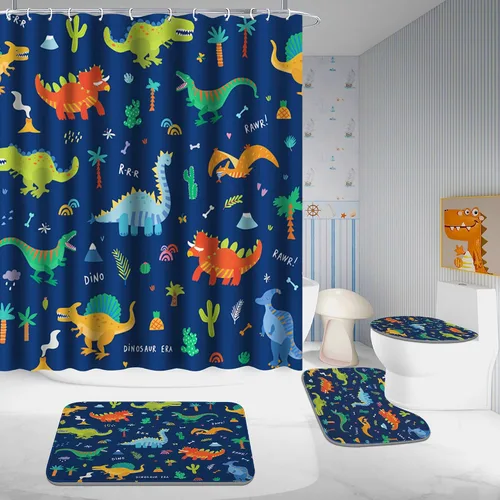 Vista 5 de Poedist Juego de 4 cortinas de ducha de baño, juegos de cortinas de baño para niños con alfombras