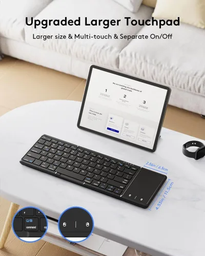Vista 3 de Samsers Teclado Bluetooth plegable con panel táctil, teclado portátil plegable inalámbrico de tamaño completo para iOS, Android, Windows, Mac