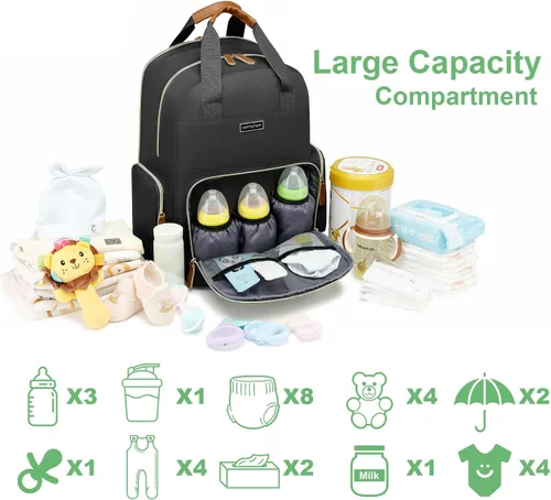 Vista 6 de Mochila para pañales con cambiador, organizador de bolsas de pañales para mamás, papás, bolsas cambiadoras grandes para bebés