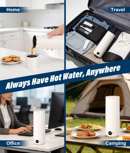 Vista 8 de Hervidor eléctrico portátil para viajes, hervidor de acero inoxidable 316, caldera de agua caliente con tapa y taza 2 en 1, hervidor de té de viaje