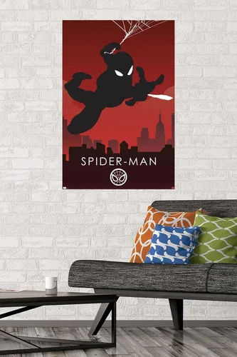 Vista 2 de Trends International Marvel Heroic Silhouette - Póster de pared de Spider-Man, 22.375 x 34 pulgadas, versión sin marco