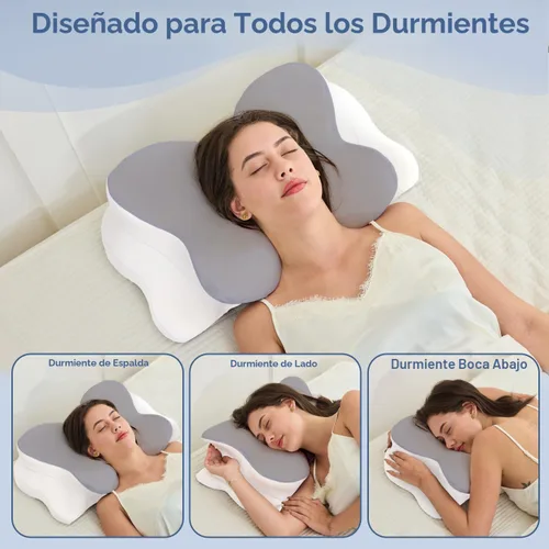 Vista 3 de Almohada cervical para el cuello, almohadas ergonómicas de espuma viscoelástica para aliviar el dolor de cuello con funda de almohada transpirable