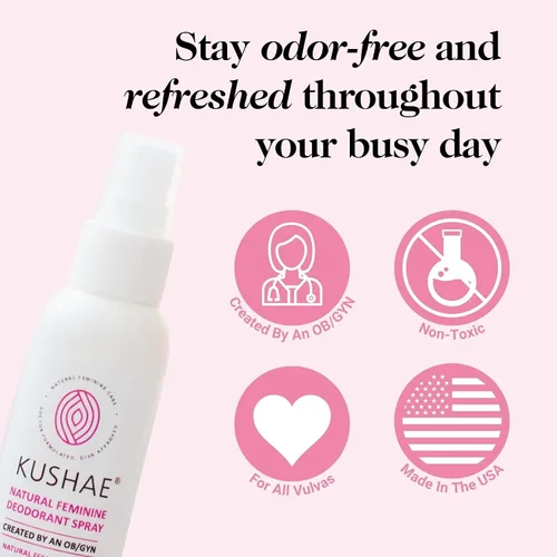 Vista 6 de Kushae Desodorante femenino natural en espray para mujeres, totalmente natural, sin perfume y sin fragancia, control refrescante para olores