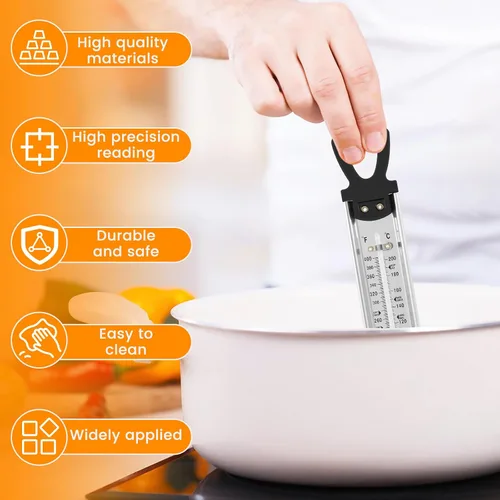 Vista 2 de Termómetro de acero inoxidable para dulces con clip para olla, termómetro de cocina con mango de anillo para colgar, termómetro de lectura