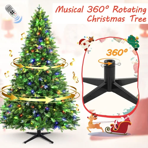 Vista 4 de 7.5ft 360° Rotating Christmas Tree with Music - 470LEDs Verde