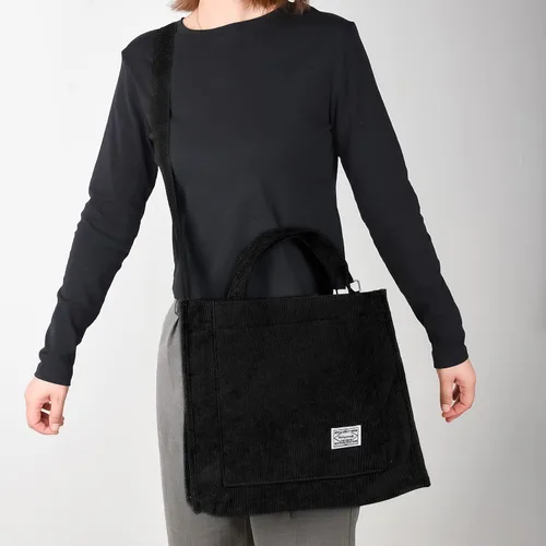Vista 6 de Maki Izumi Bolsa de mano, bolsa de pana, bolso pequeño para mujer, bolso negro para mujer, bolsa de lona, bolsas de lona con asas.