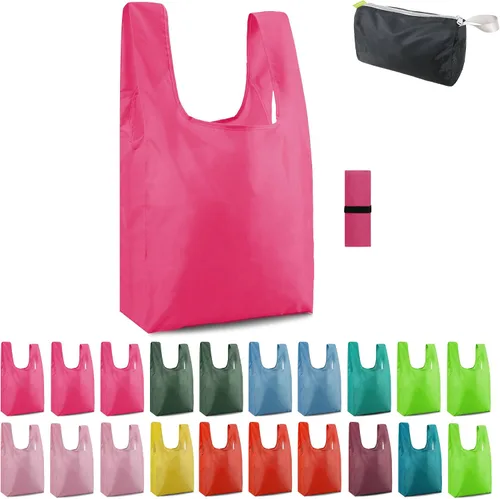 Vista 24 de BeeGreen Bolsas de comestibles reutilizables de Navidad con bolsa de almacenamiento con cremallera, paquete de 10 bolsas de compras reutilizables a