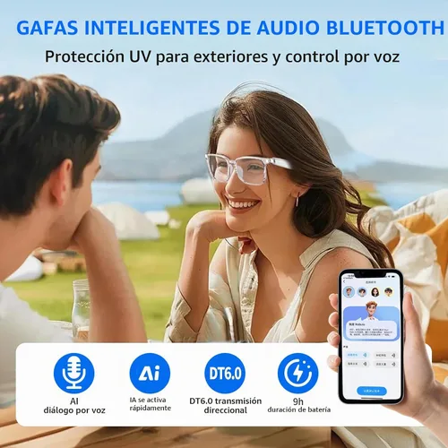 Vista 3 de Lentes inteligentes AI, traducción Bluetooth 5.4, más de 160 idiomas, audio de oído abierto para viajes y negocios (blanco)