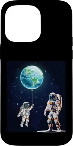 Vista 21 de Astronauts in Space Parent & Child in spacesuits with Planet Case for iPhone 16