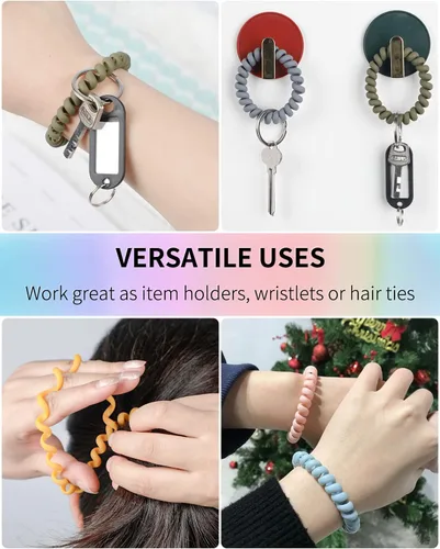 Vista 2 de Uniclife Llavero de pulsera de plástico flexible con espiral de resorte con llavero plateado