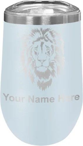 Vista 15 de LaserGram Vaso de vino de acero inoxidable de doble pared, cabeza de león, grabado personalizado incluido (negro)