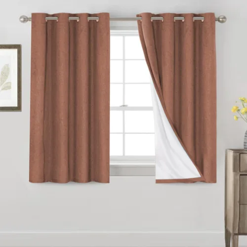 Vista 18 de Cortinas con textura de lino 100% opacas de 64 pulgadas de largo, juego de 2 paneles de cortinas de lino opacas con forro aislante térmico que Arena