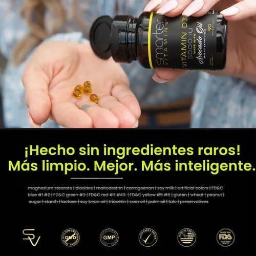 Vista 4 de Vitamina D3 5000 UI con aceite de aguacate, alta potencia 125 mcg, 90 mini