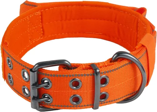 Vista 12 de Collar reflectante para perro táctico resistente con asa de control y hebilla de metal para entrenamiento de perros (M, negro)