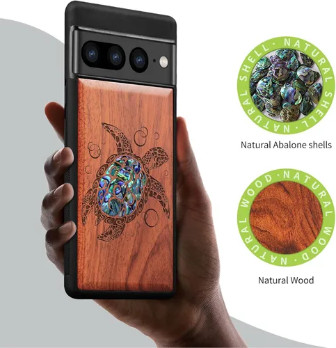 Vista 2 de Carveit Funda de madera de diseñador para Google Pixel 7 Pro (grabado en madera e incrustaciones de carcasa), funda de madera única compatible