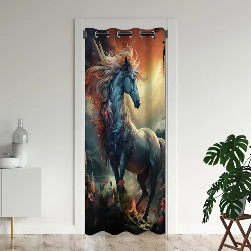 Vista 11 de Cortinas opacas de animales de fantasía para puertas, unicornio encantado, cortina opaca para armario de dormitorio de niños, aislamiento térmico