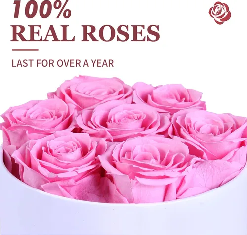Vista 3 de Jodiano Flores preservadas en una caja rosas reales rosadas de larga duración regalo de cumpleaños para su aniversario día de la madre día de San