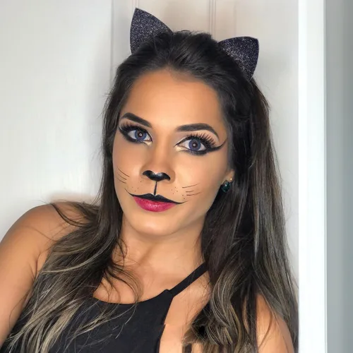 Vista 6 de Merroyal - Diadema de orejas de gato con brillantina para Halloween, elegante disfraz de gato para mujer