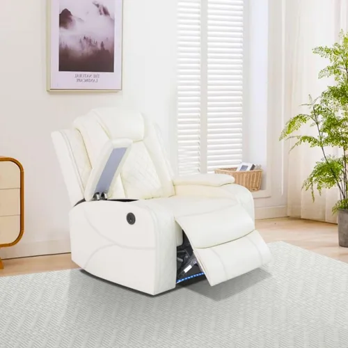 Vista 26 de Silla reclinable eléctrica, sofá biplaza, sofá para sala de estar, cómodo asiento de cuero transpirable para cine en casa con puertos de carga USB