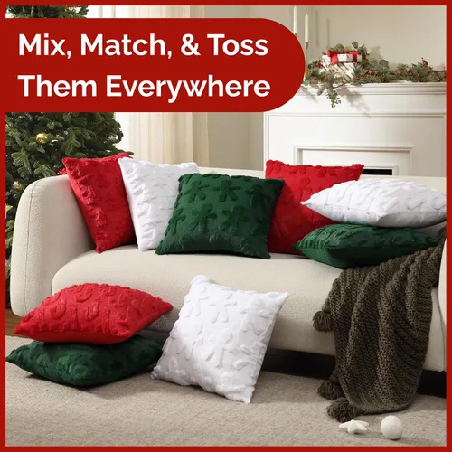 Vista 6 de Fundas de almohada de árbol de Navidad de 16 x 16 pulgadas - Juego de 2 fundas de almohada de Navidad - Fundas de almohada navideñas para sofá
