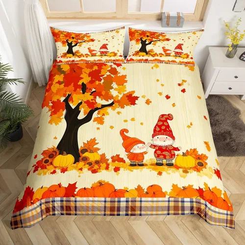 Vista 20 de Erosebridal Juego de funda de edredón individual de pavo de Acción de Gracias, juego de ropa de cama de calabaza y hojas de otoño para niños