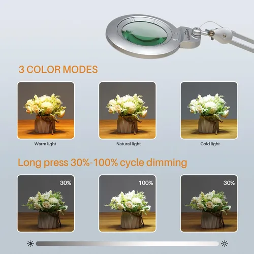 Vista 3 de Bifocals - Lámpara de escritorio con aumento con abrazadera, 5 dioptrías con 20 dioptrías, lente desmontable de 6 pulgadas y 120 luces LED, 3 modos