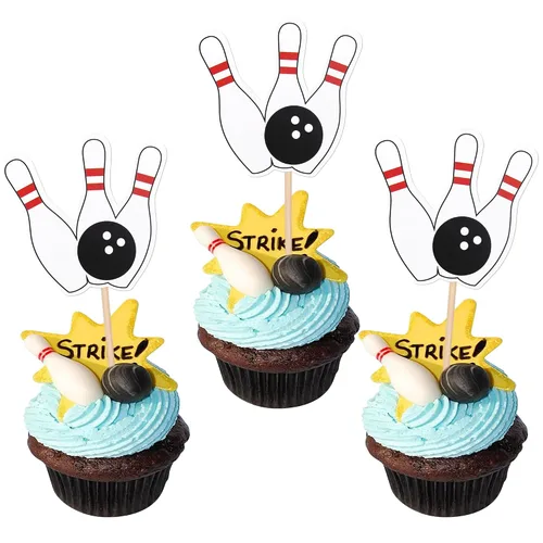 Vista 8 de 24 piezas de adornos para cupcakes con purpurina para jugadores de bolos para jugadores de bolos, selecciones de cupcakes, deportes