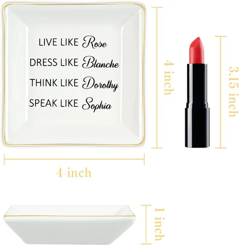 Vista 7 de Plato para anillos de regalo para niñas doradas, regalos de amistad, regalos divertidos de cumpleaños para mujeres, Live Like Rose Dress Like