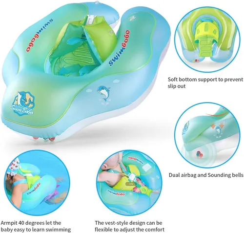 Vista 4 de Baby Swimming Float Kids Inflatable Swim Ring with Safety Support Bottom Swimming Pool Accessories for 3-36 Months