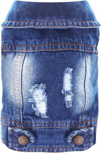 Vista 9 de Chaqueta de mezclilla para perro con anillo en D, abrigo de mezclilla azul, trajes para perros pequeños, gatos, macho, niña, ropa de cumpleaños