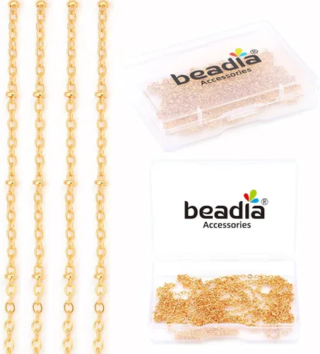 Vista 10 de BEADIA - Cadenas planas bañadas en oro de 18 quilates, 3 mm, 2 metros para la fabricación de joyas