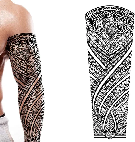 Vista 12 de Tatuaje temporal tortugas negro maorí tribal cuerpo arte adhesivo transferencia para brazos hombro azteca polinesio samoano hawaiano para hombres