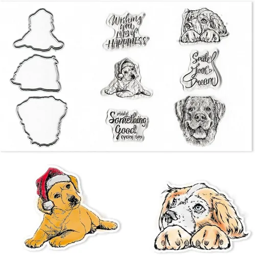 Vista 6 de 4 sellos transparentes para perros y troqueles para hacer tarjetas, palabras de felicitación, sellos de goma transparente, lindos perros