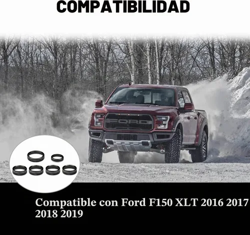 Vista 4 de Cubierta de aluminio para interruptor de aire acondicionado, perilla de consola central compatible con Ford F150 XLT, accesorios 2015-2019, 6 Negro