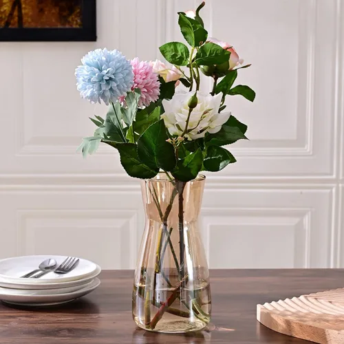 Vista 6 de Jarrones de vidrio para flores, 8 pulgadas de alto, modernos jarrones de cristal transparente iridiscente para centros de mesa, decoración