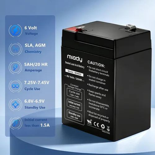 Vista 4 de Miady Batería de plomo ácido sellada recargable de 6V 5Ah (paquete de 2)