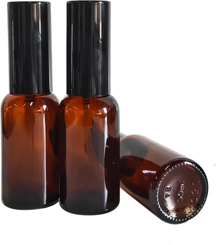 Vista 4 de Paquete de 12 aerosoles de vidrio ámbar de 1 onza para aceites esenciales, botella de spray pequeña, espray de niebla fina, pulverizador negro