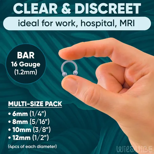 Vista 3 de Bioflex - Retenedor de tabique transparente de 0.66 onzas (0.56 oz), piercing de labio transparente para mordeduras de serpiente, mordeduras