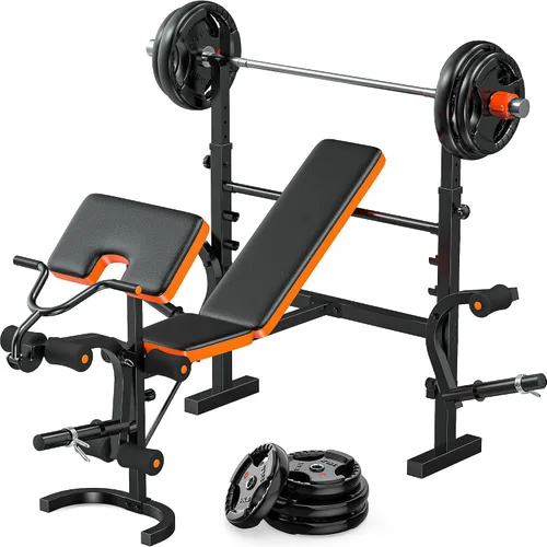 Vista 11 de Banco de Peso XDDIAS, Set de Prensa de 770LBS con Extensión de Pierna, Banco de Peso Olímpico 6 en 1 para Gimnasio en Casa, Banco de Entrenamiento