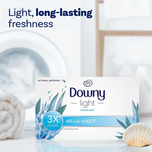 Vista 2 de Downy Hojas para secadora ligeras Mega, suavizante de ropa, Bruma del Océano, 130