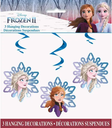 Vista 3 de Deslumbrante decoración de remolinos colgantes de Frozen 2 de Disney, 26 pulgadas (paquete de 3), encantador patrón de Elsa y Anna, perfecto