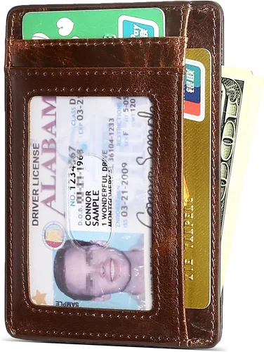 Vista 4 de NARYM Cartera de cuero genuino con personaje del Capitán América, delgada y minimalista de cuero frontal con bloqueo RFID para hombres y mujeres