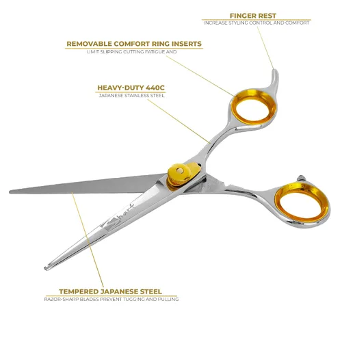 Vista 4 de SHARF Gold Touch Barber - Tijeras de peluquería de acero inoxidable japonés 440c de 6.5 pulgadas, tijeras de peluquero profesionales para hombres