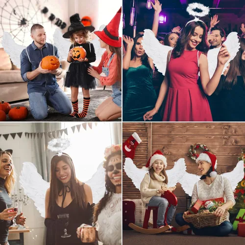 Vista 8 de Yamgqus Alas de ángel, alas de ángel y halo para adultos y niños, disfraces de ángel para mujeres y niñas para Halloween, Navidad, fiesta de carnaval