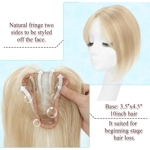 Vista 2 de UDU Toppers para el cabello para mujer, cabello humano real, con flequillo, clip en flequillo, pelucas de cabello para mujeres con adelgazamiento