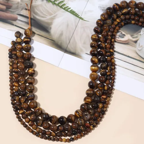 Vista 5 de Cuentas redondas sueltas de ojo de tigre natural de 0.236 pulgadas (0.236 in), poder curativo para hacer joyas, pulseras y collares