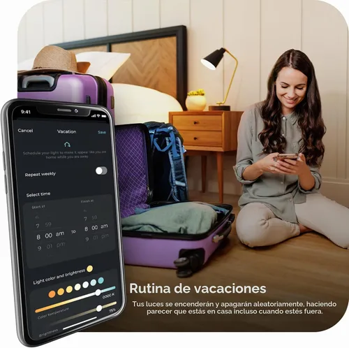 Vista 6 de Bombilla LED Wi-Fi inteligente GLOBE Electric de 10W, RGB multicolor + blanco ajustable 2000K–5000K, forma A19, base E26, control por aplicación +