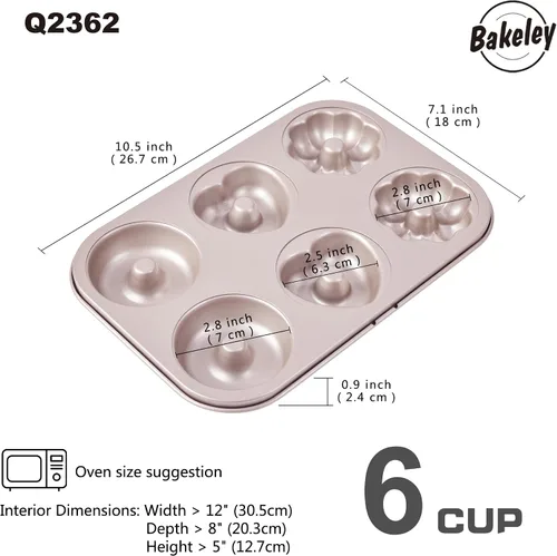 Vista 2 de Molde de Donas Elegante, Molde de Donas de 6 Cavidades, Molde de Bundt de Acero Resistente Antiadherente con Forma de Corazón y Flor, Redondo, Juego